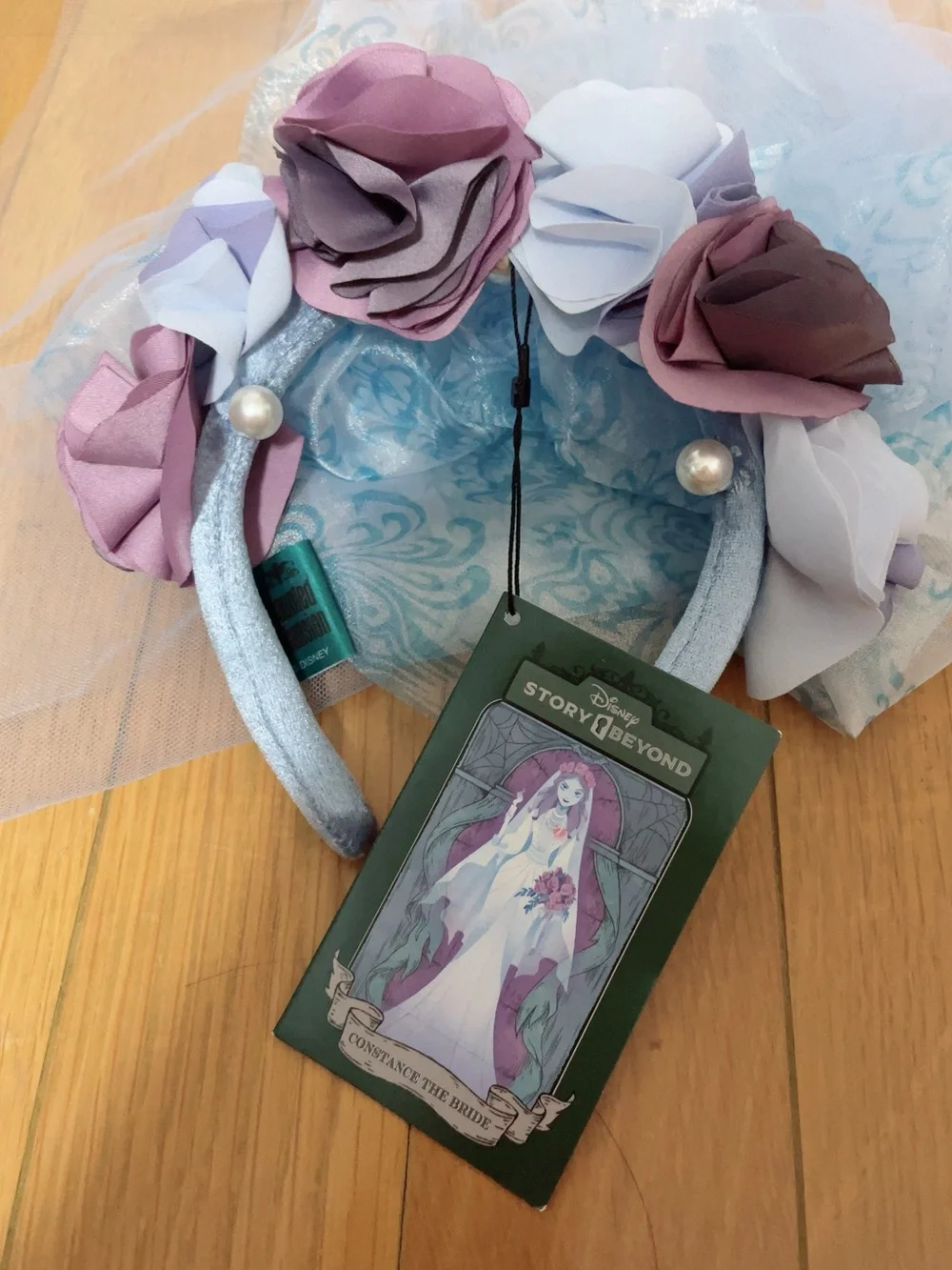 Disney Blue Floral Veil Headband with Purple Rose Accents